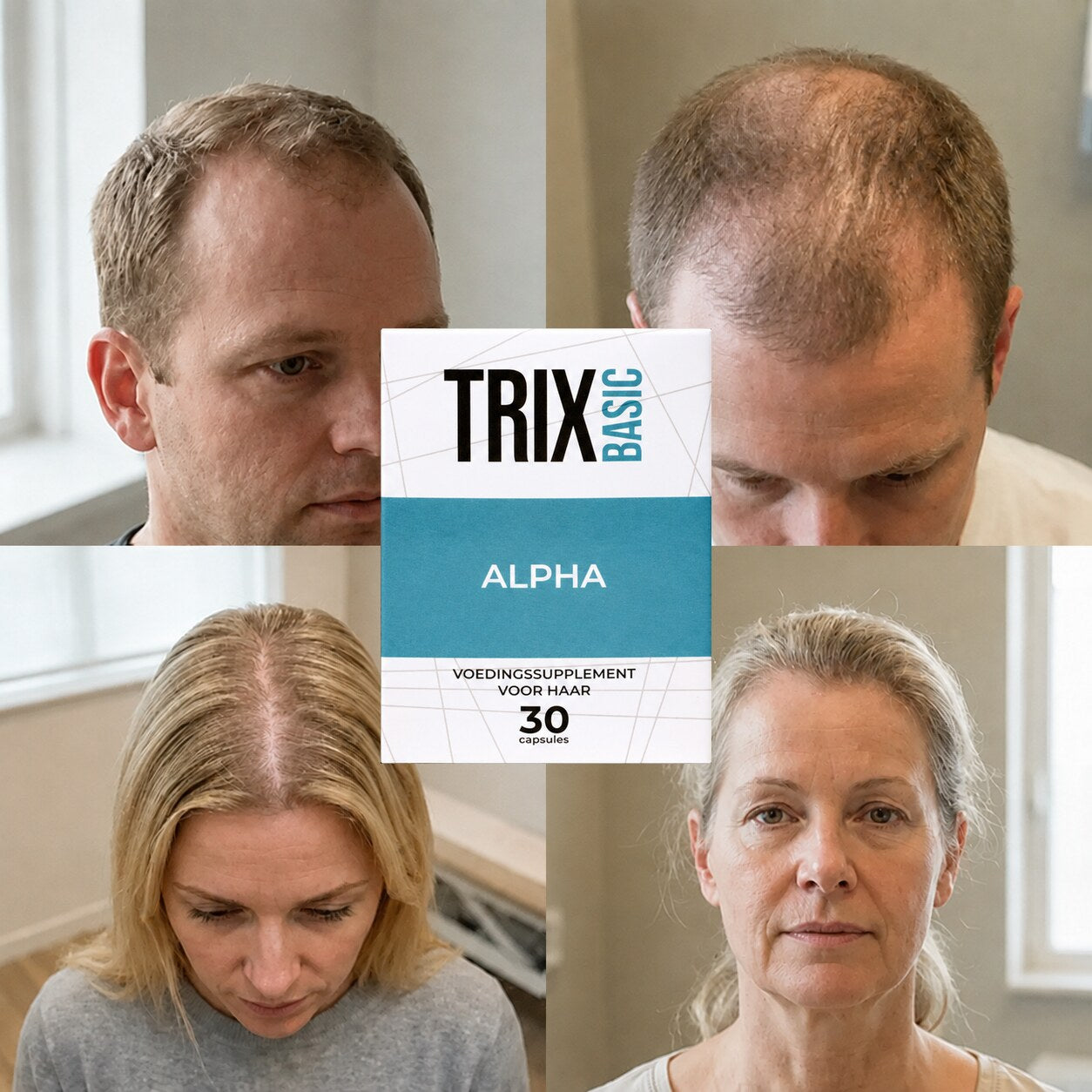 TRIX Basic Alpha für Haarausfallmuster, die mit androgenetischer Alopezie bei Männern und Frauen einhergehen.