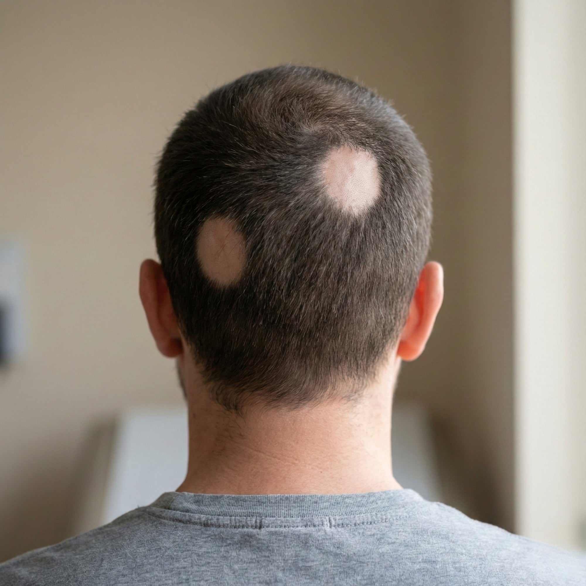 Mann mit lokalisiertem Haarausfall auf der Kopfhaut